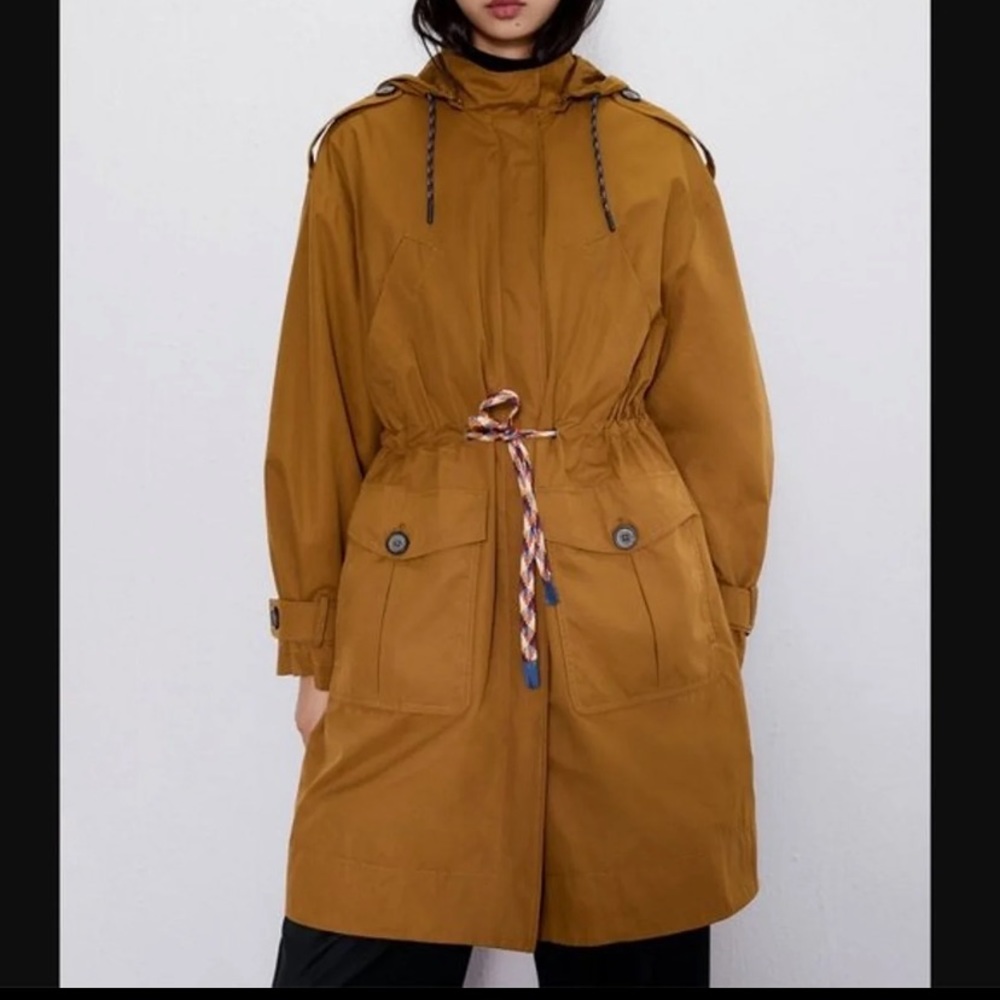 Zara cotton oversized drawstring trench coat